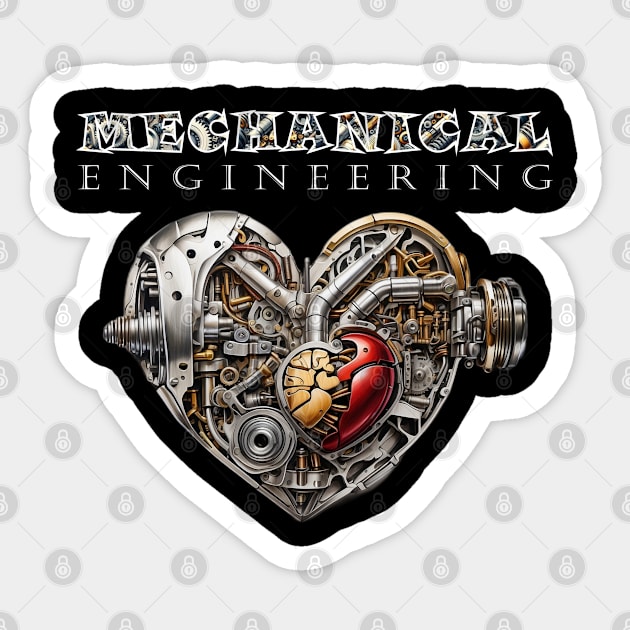 Mechanical Engineering - Heart Shape [White Text Version] Sticker by JavaBlend